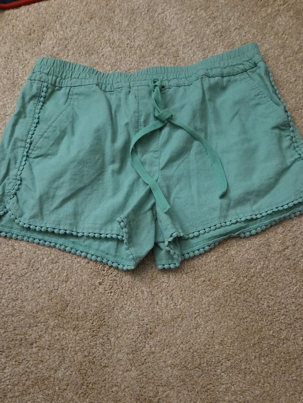 Women's Loft Pom-Pom Trim Mint Green Drawstring Shorts